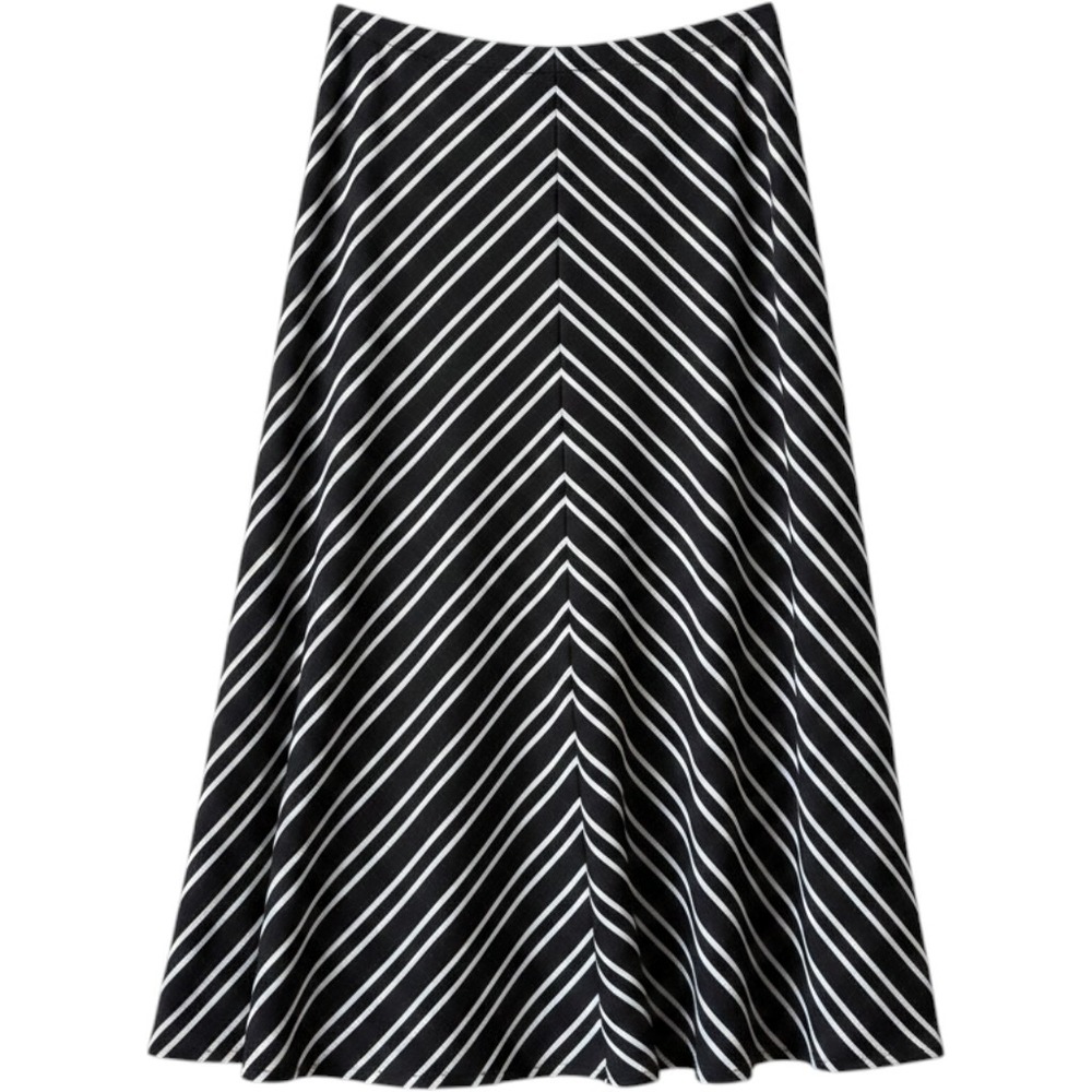 Coldwater Creek Midi Skirt PXL Black White Striped A-Line Petite Dark Academia‎